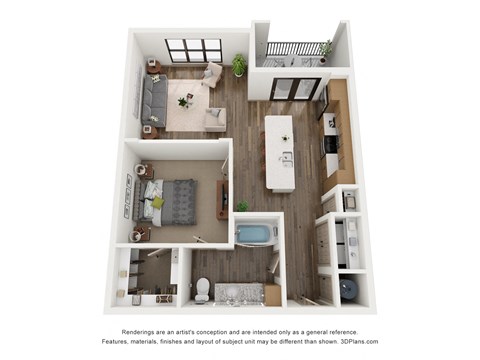 Floor plan for 1 bed, 1 bath, 831 sqft